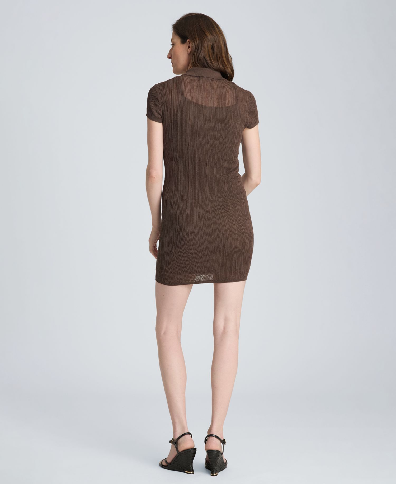 Women's Variegated Ribbed Collared Neck Polo Sweater Dress