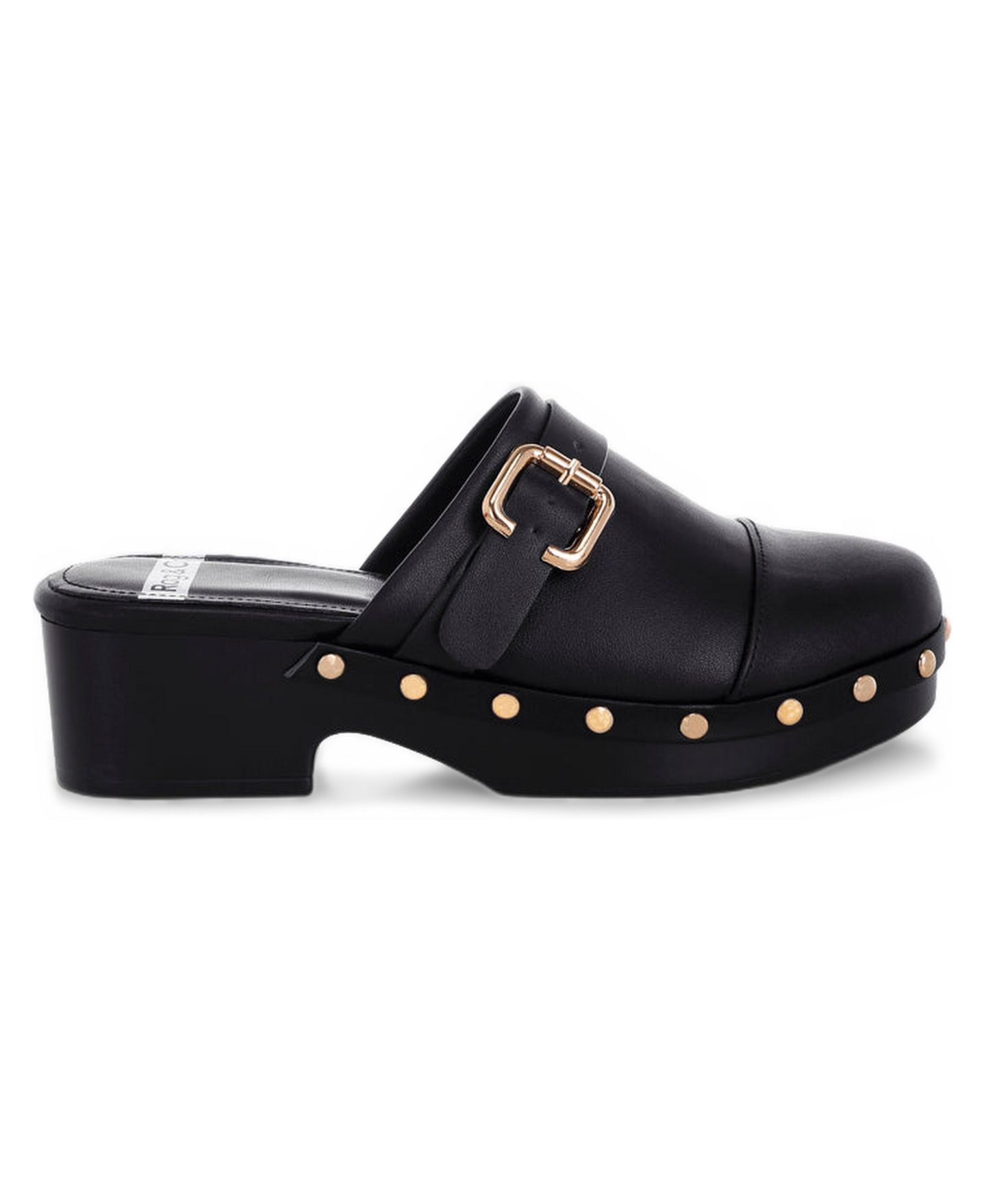 Женские сабо Rag & Co Pinto Studded Genuine Leather, цвет: Чёрный мягкий кожаный — фото 2