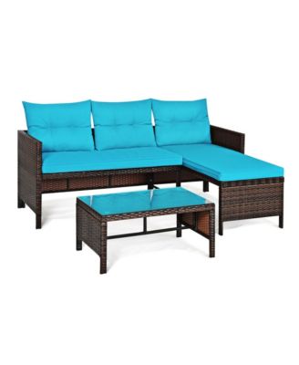 3 Pieces Outdoor Patio Corner Rattan Sofa Set with Table