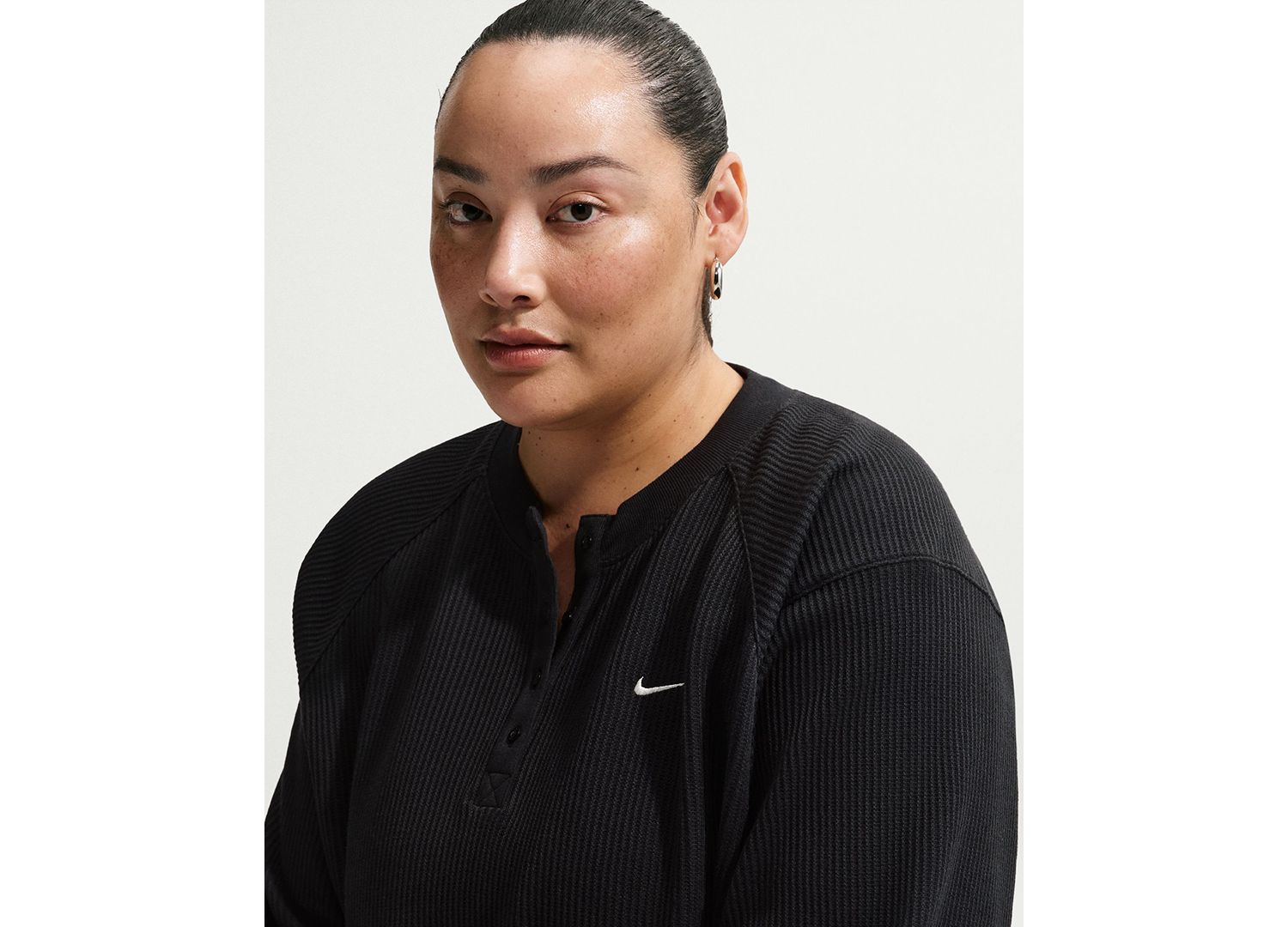 Plus Size Sportswear Chill Waffle Oversized Henley Long-Sleeve Top