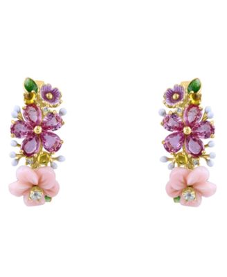 Lali Jewels Pink Mother of Pearl 2-17 ct tw Multi Gemstone 197 ct tw and Diamond 150 ct tw Stud Earrings in 14k Yellow Gold - Gold 4425$