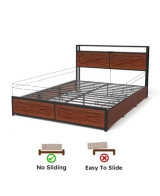 Full Bed Frame with 6 Storage Drawers, Storage Headboard with Charging Statio Bed Frame