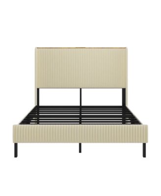King Size Platform Bed, Metal Bed Frame with Charging Station, No Box Spring Needed
