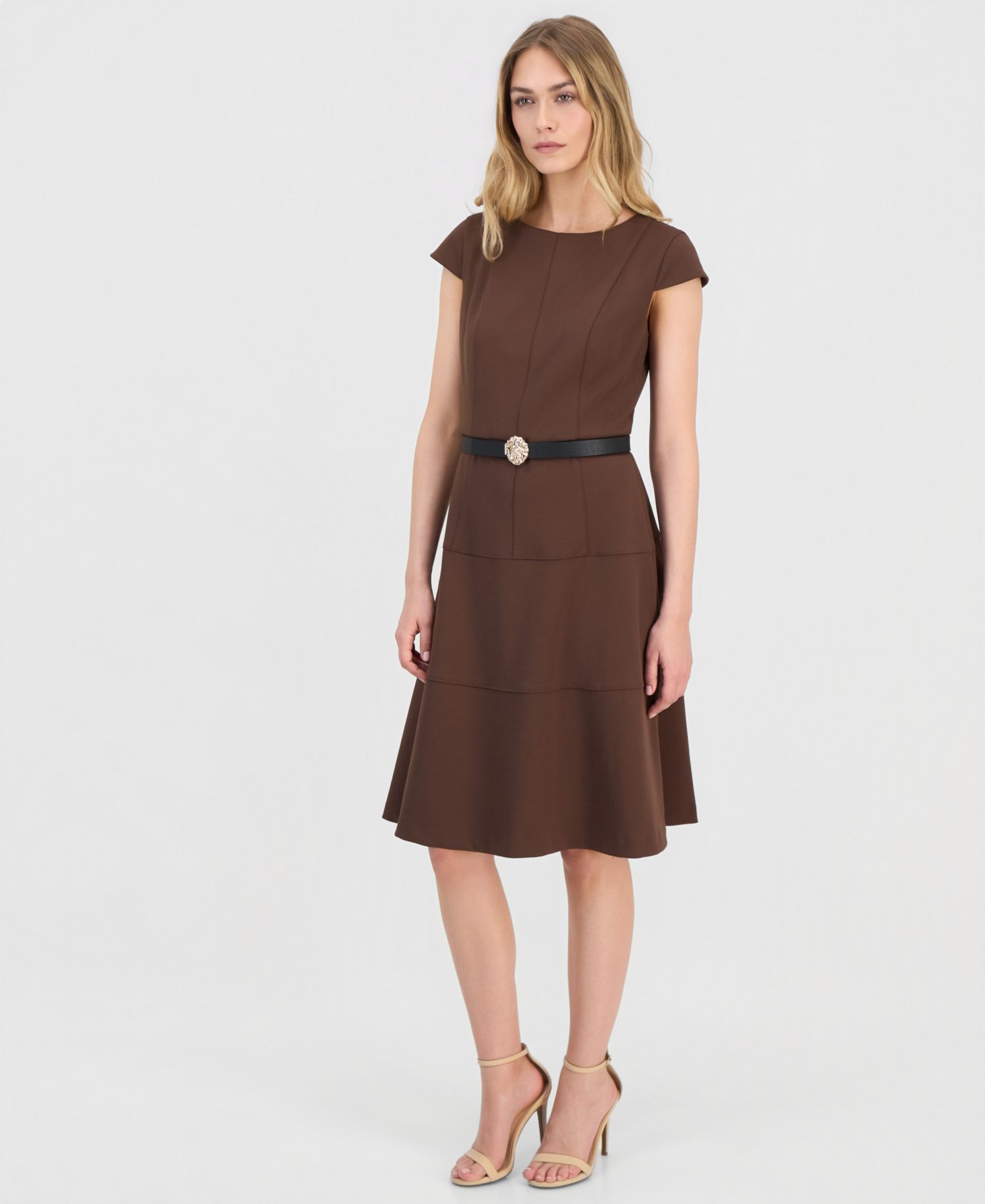 Women's Scuba Seamed Cap-Sleeve Dress