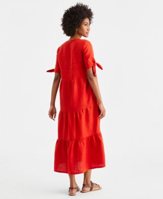 linen tiered midi dress Minimalist Linen Tiered Dress, XS / Dusty Turquoise