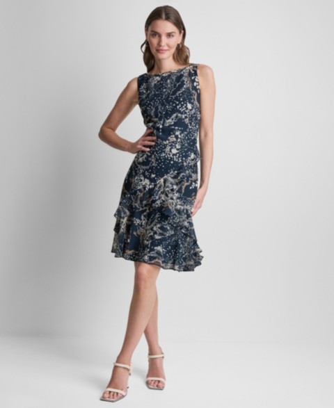 Женские DKNY Petite Printed Boat Neck Shift Dress