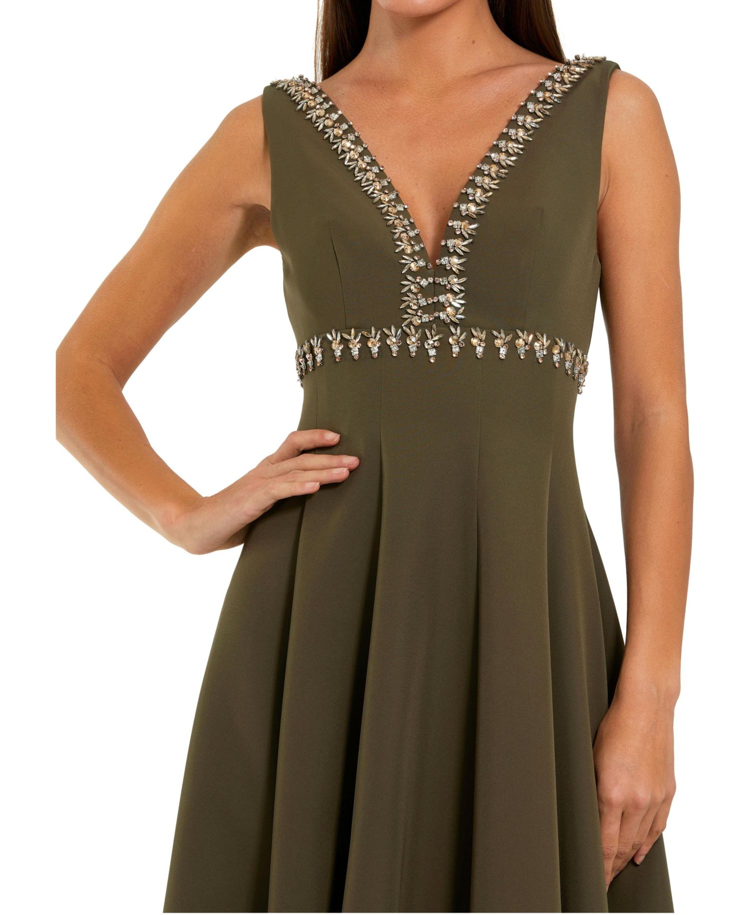 Women's Rhinestone Embellished Crepe A Line Midi Dress