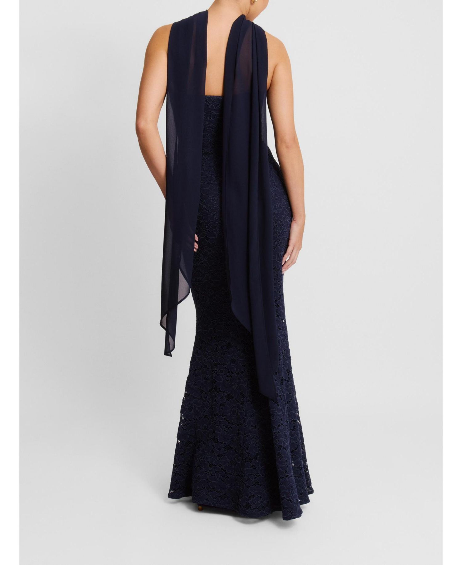 Women's Lace Corset Maxi Dress With Neck Scarf