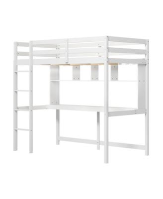 Loft Bed with Desk and Shelves for Home Dorm Apartment No Box Spring Needed