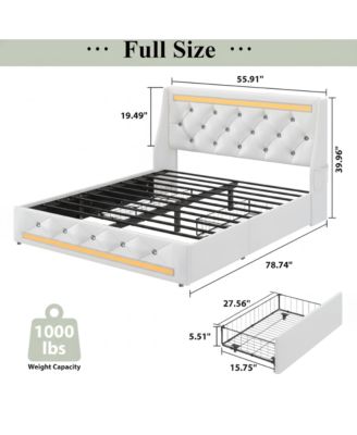 Full Size Bed Frame with Wingback Upholstered Diamond Headboard and 2 Storage Drawers