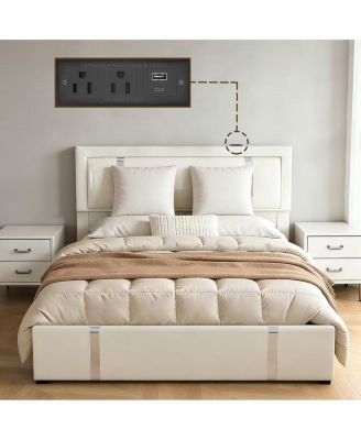 Lift Up Storage Bed Frame with Adjustable LED Lights Headboard