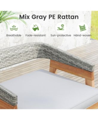 54 x 22 in Acacia Wood Counter Height Patio Bar Set with PE Rattan Barstools and Cushions