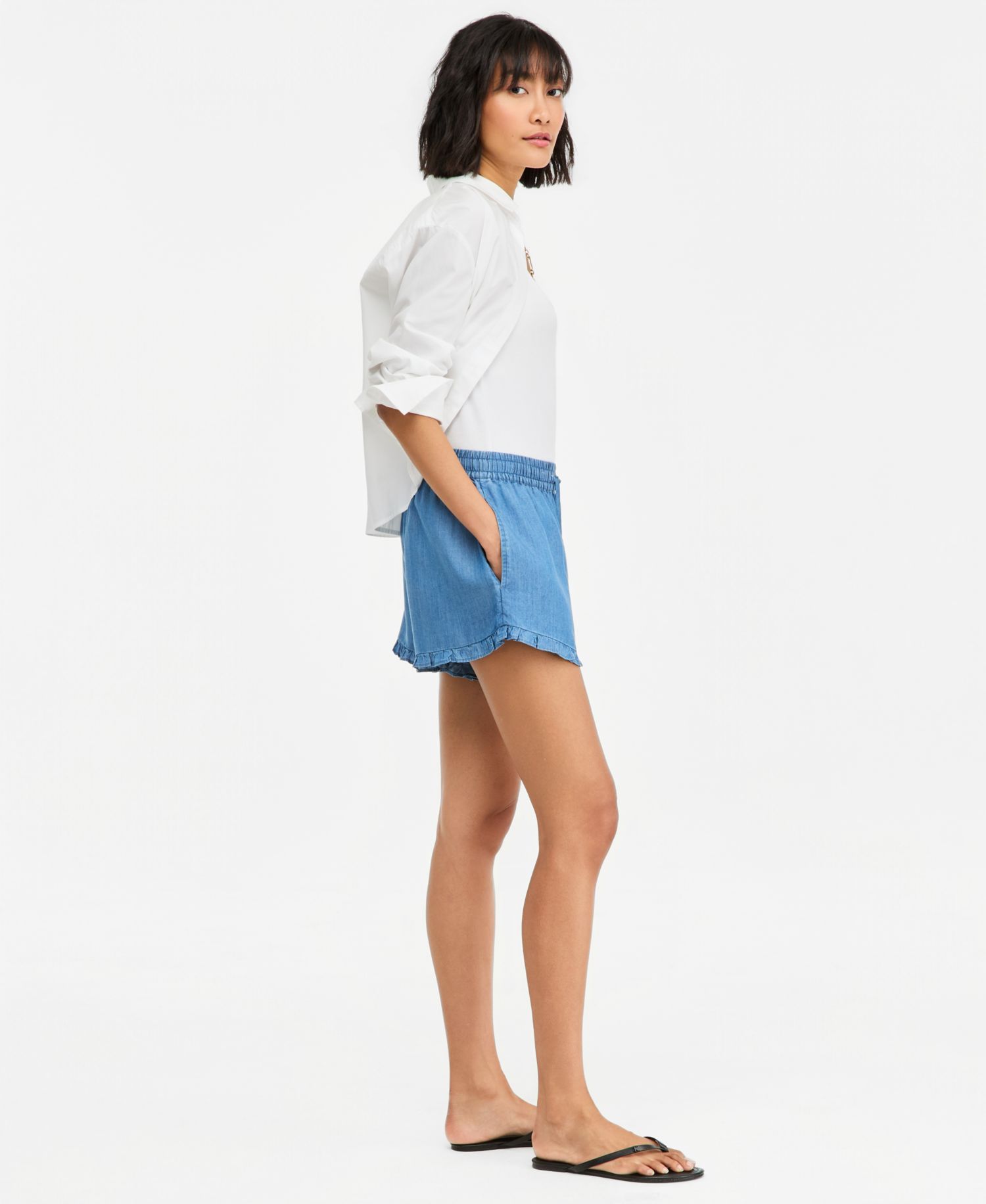 Women's Chambray Ruffled Drawstring Shorts