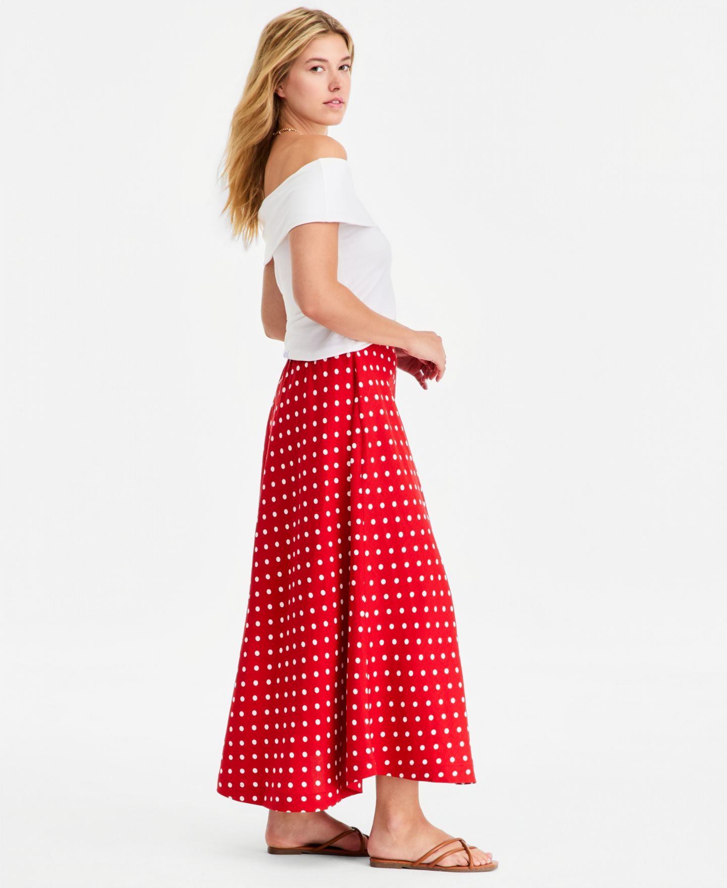 Женская юбка On 34th Linen-Blend Midi Circle, цвет: Красный комбинированный — фото 3