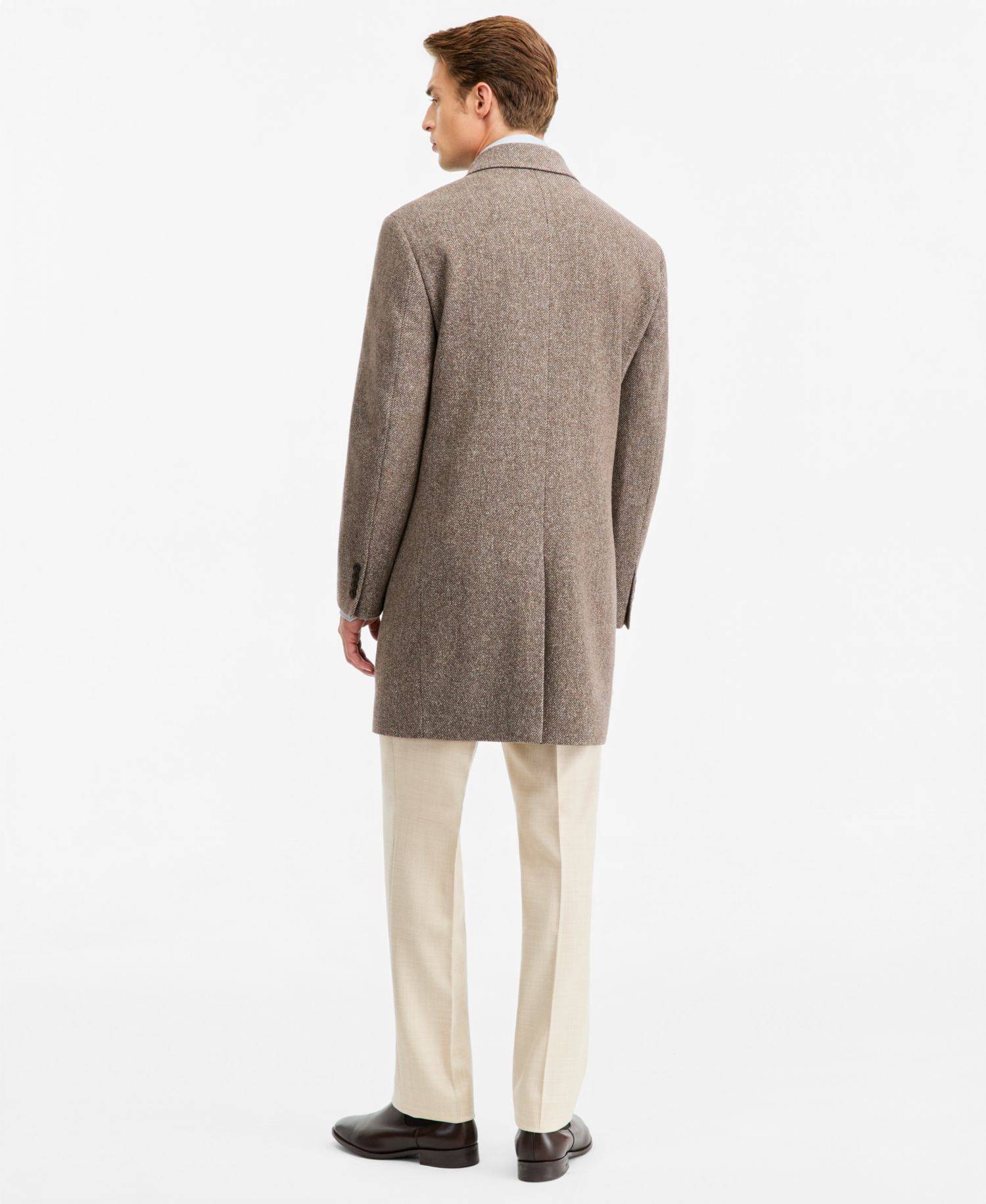 Men's Modern-Fit Taupe Mix Melange Overcoat