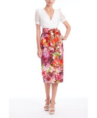 Women's Floral Mock Two-Piece Midi Cocktail Dress