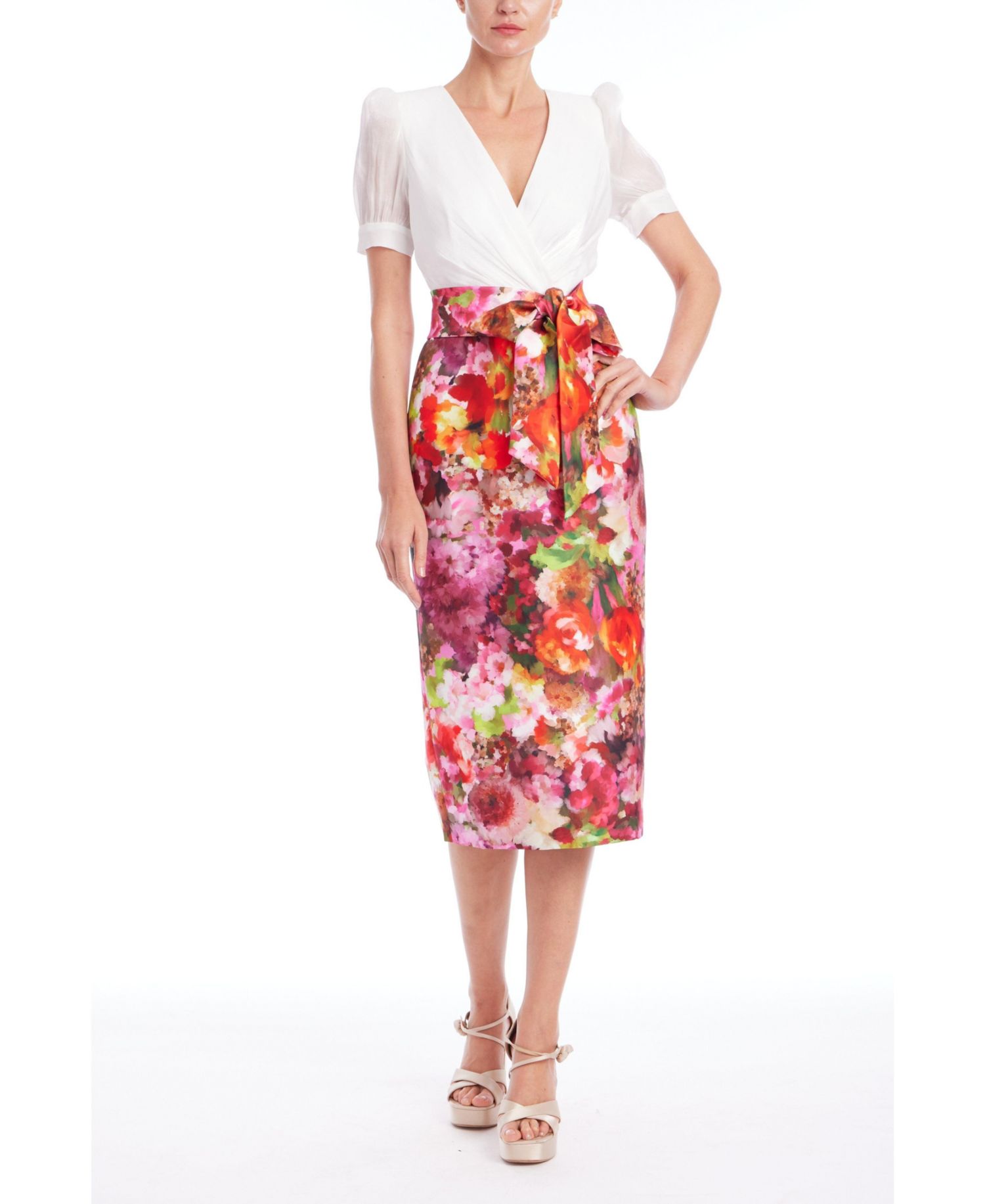Women's Floral Mock Two-Piece Midi Cocktail Dress