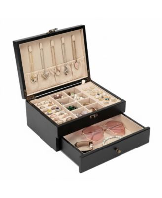 Rustic Wooden Jewelry Organizer Box for Women Farmhouse Style Solid Wood Linen Lined Multifunctional Holder