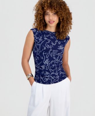 Petite Sleeveless Printed Mesh Top