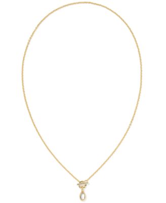 Malachite & Imitation Pearl 14k Gold Plated Over Brass Daphne Link and Chain Necklace