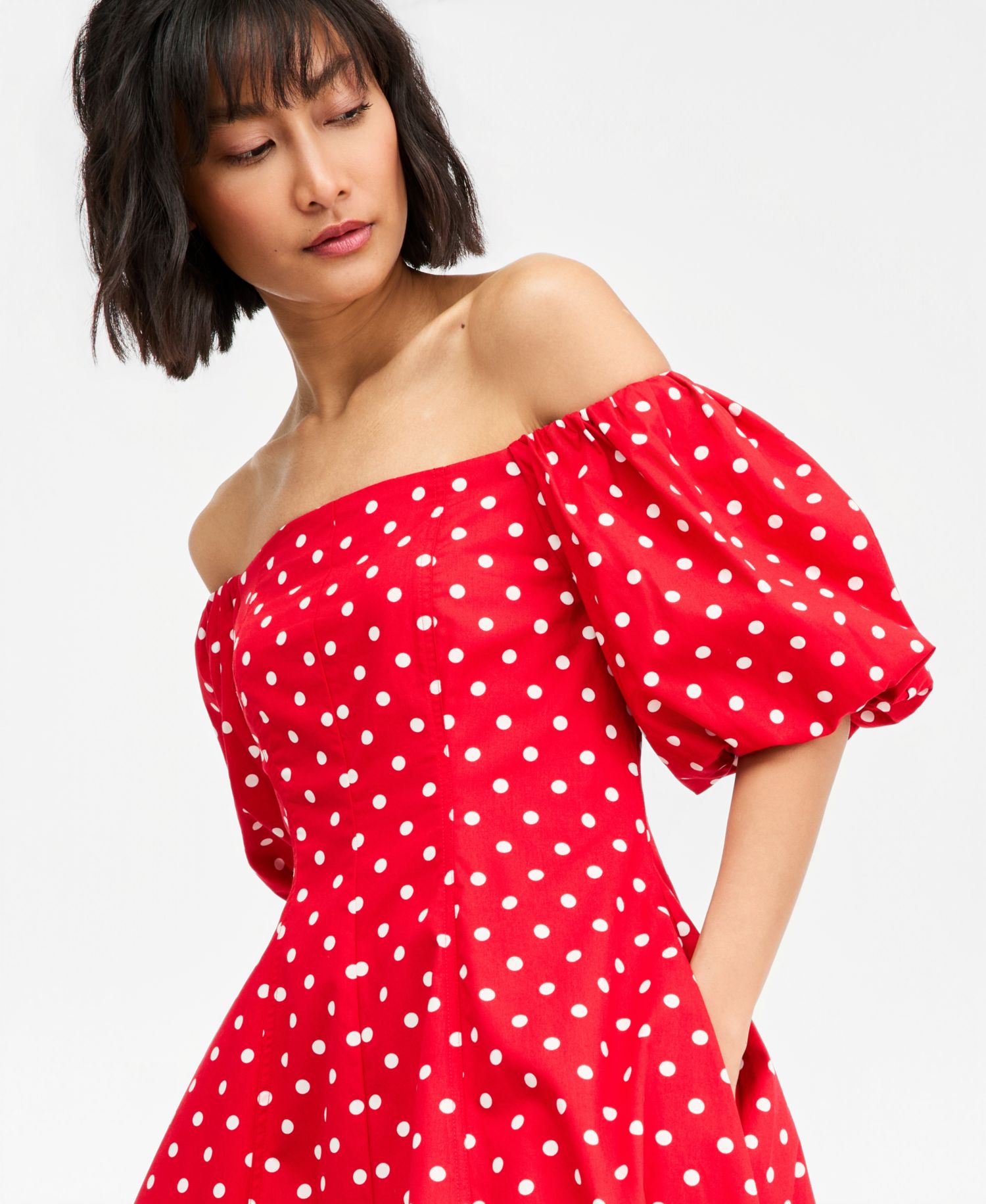 Women's Off-The-Shoulder Puff-Sleeve Midi Dress