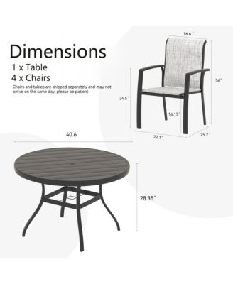 5-Piece Outdoor Dining Set with Ergonomic Textilene Chairs & 40.6" Round Table with Umbrella Hole