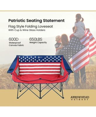  Portable Folding Double Duo Camping Chair Loveseat Couch w/ 2 Cup and Wine Glass Holders, Supports 650 lbs