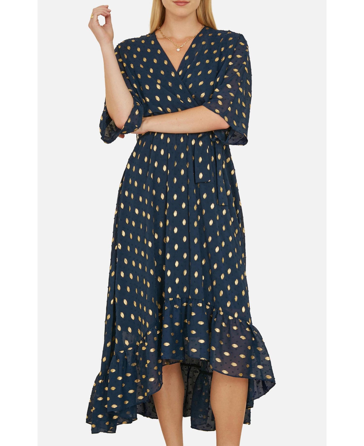 Women's Foil Print Wrap Over Dress