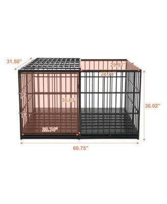 60" Dog House Crate, Heavy Duty Metal Kennel with Roof Door, Removable Trays and Mat