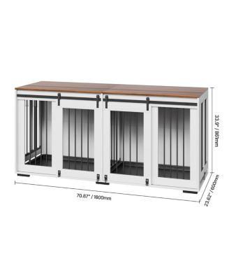 70" Dog House Furniture, Indoor Metal Kennel with Sliding Doors and Divider