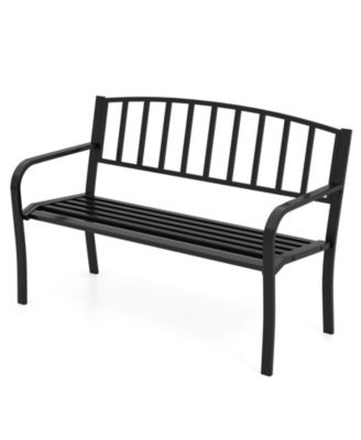 50 in Outdoor Garden Bench with Slatted Back and Curved Armrests