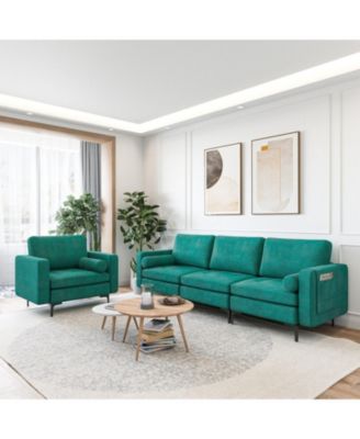 97 in Modular 3-Seat Sofa Couch with USB Ports and Side Storage Pocket