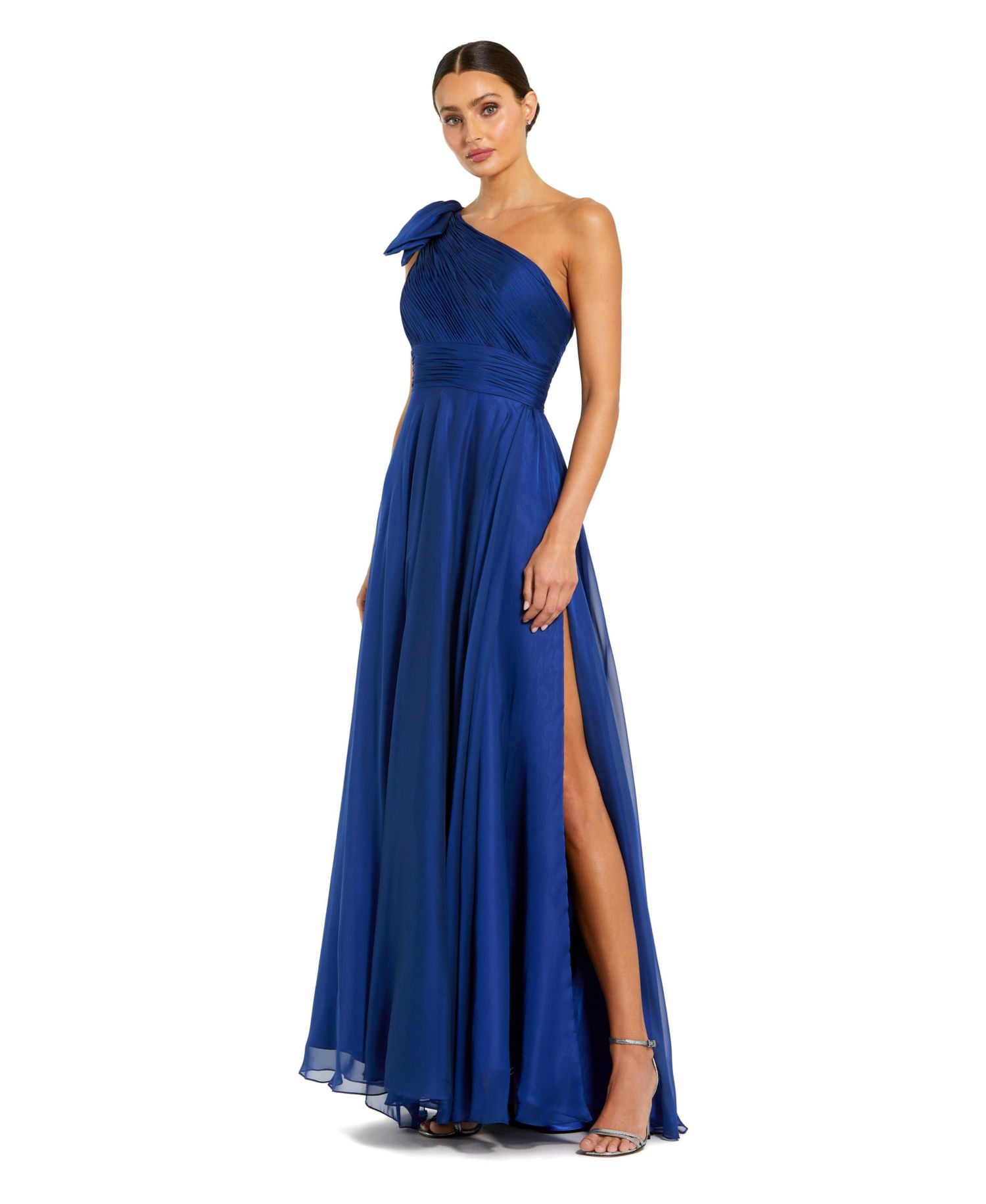 Petite Pleated One Shoulder Chiffon Gown