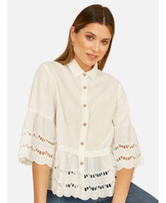 Women's 34 Sleeve Relaxed Scallop Trim Shirt