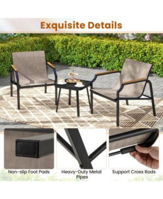 3 Piece Outdoor Chair Set with Breathable Fabric Seat and Armrest