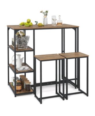 3-Piece Bar Height Table Set with Storage Shelves and 2 Stools