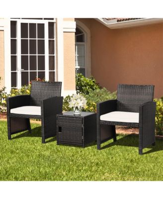 3 Pieces Patio Wicker Furniture Set with Storage Table and Cover