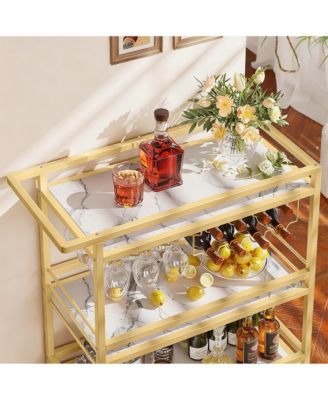 Bar Cart with Wine Rack & Glass Holder with Removable Tray - Swivel Casters