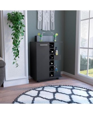Bar Cart with 2 External Shelves, 6 Wine Racks and 1 Cabinet
