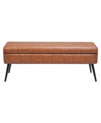 PU Leather Storage Ottoman Bench with Metal Legs and Hidden Compartment, 660 lb Capacity