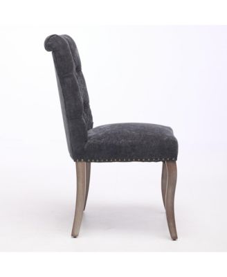 Modern Chenille Fabric Dining Chairs Set of 2 - Curved Solid Wood Legs, Nailhead Trim and Tufted Back, 300 lbs Capacity for Dining Room