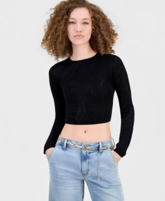Women's Crewneck Long-Sleeve Cropped Sweater
