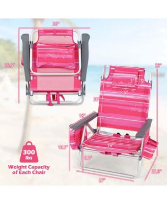 2-Pack Folding Backpack Beach Chair 5-Position Outdoor Reclining Chairs with Pillow