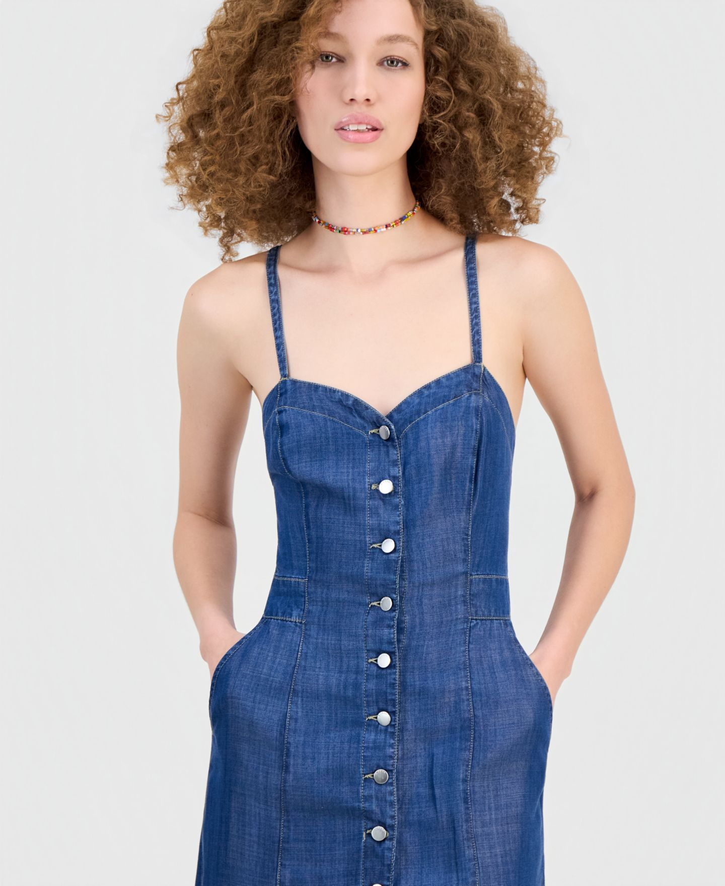 Женское платье GUESS Edna Denim Button-Front Midi, цвет: Deep Dive — фото 4
