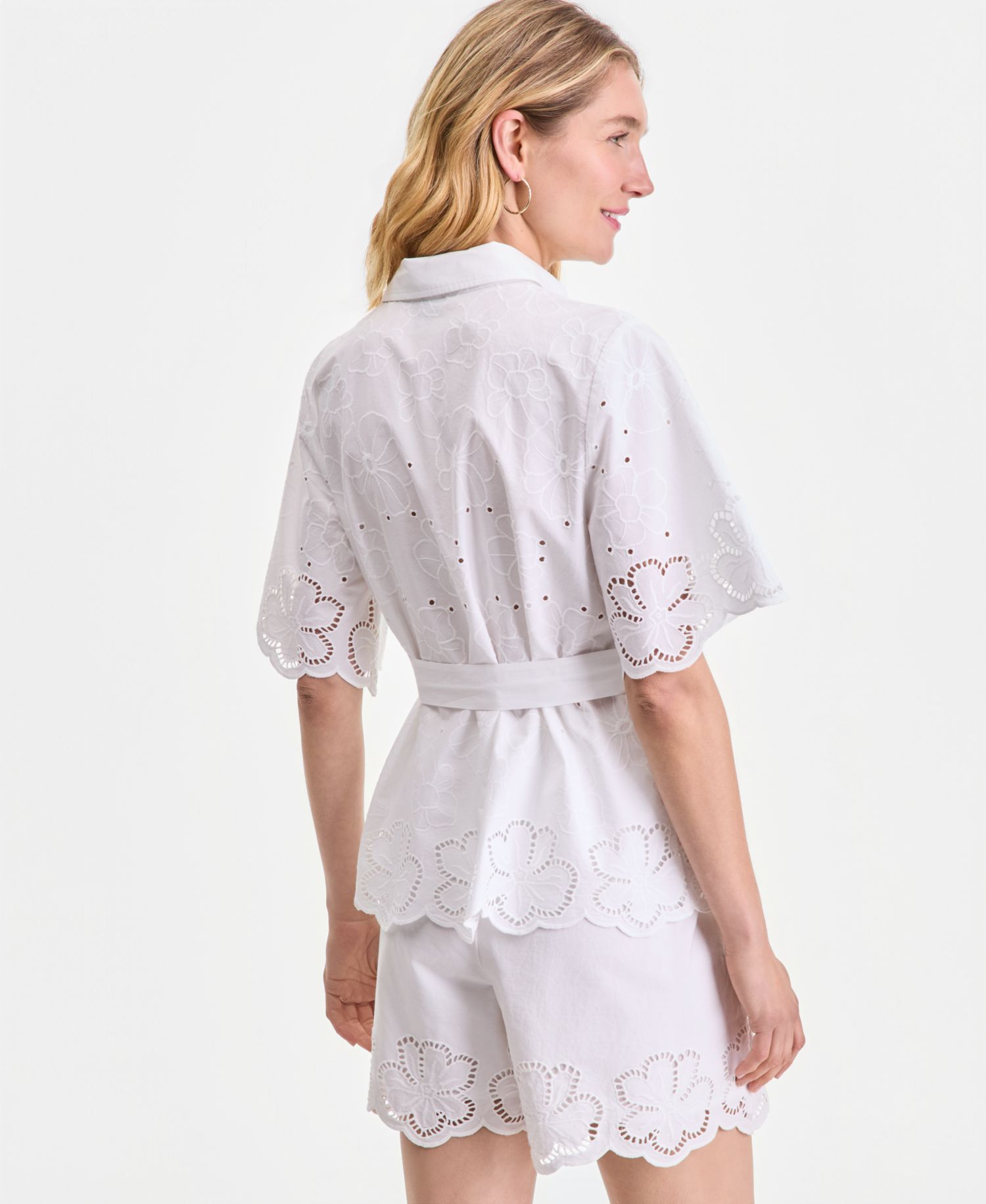 Women's Cotton Eyelet Tie-Waist Blouse