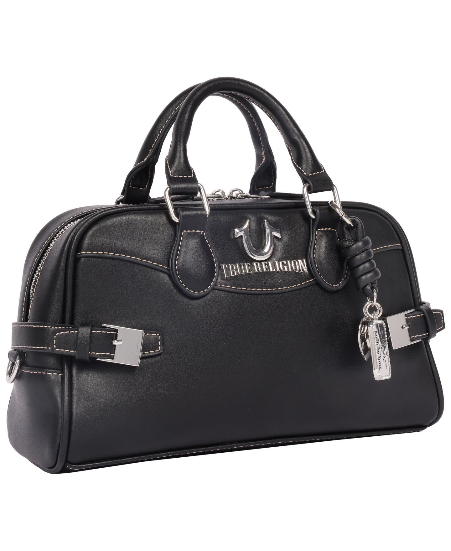 Женская сумка True Religion Brooks Smooth PU Belted Satchel - Top Handle Satchel with Detachable Crossbody Strap, цвет: Чёрный — фото 2