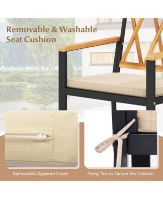 Patio Dining Chairs Set of 2 Metal Outdoor Chairs w/ Removable Padded Cushions