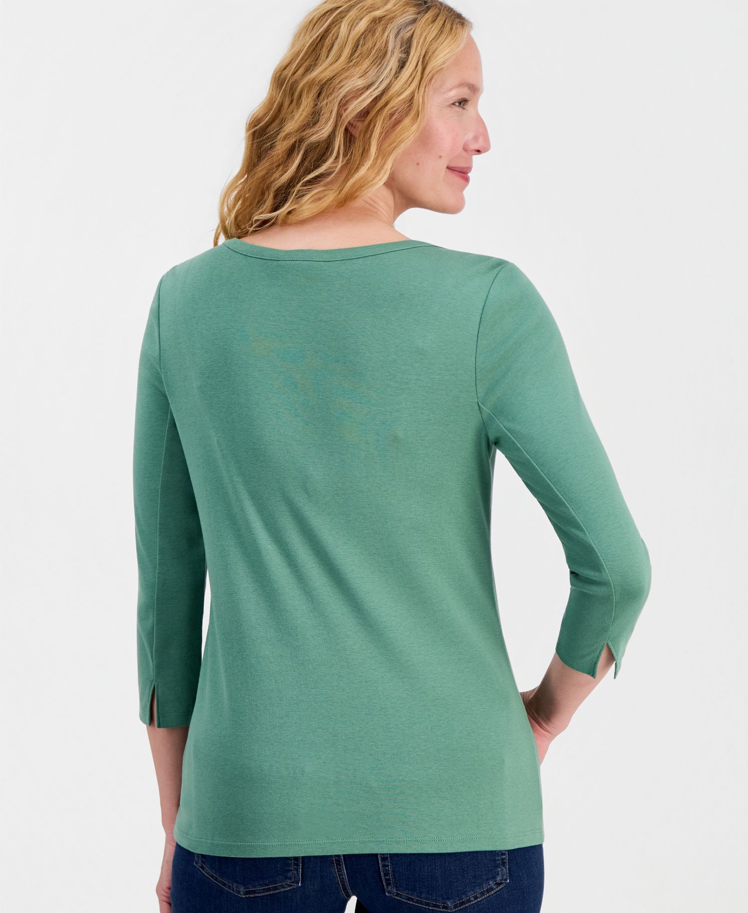 Plus Size 3/4 Sleeve Boat-Neck Top