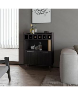 Wengue Bar Cabinet with Storage and Modern Conical Legs