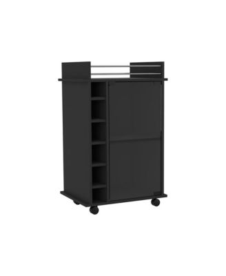 Wengue 2-Tier Glass Door Bar Cart with 6 Cubbies and Lockable Wheels